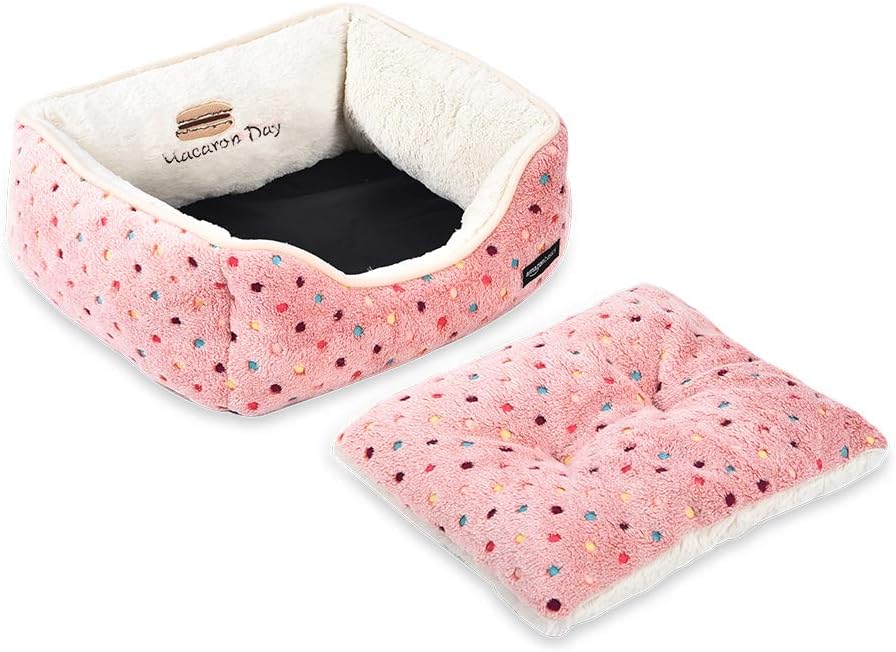 Basics Cuddler Bolster Pet Bed, Small (19 x 15 Inches), Pink Polka Dots : Pet Supplies