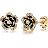 14K Gold Rose Flower Sterling Silver Stud Earrings For Women Dainty Rose Gold Pearl Earrings Hypoallergenic Earrings Cute Studs For Her Nickel Free