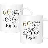 ERYUWOZA 60 Year Anniversary Coffee Mugs Set of 2, 60th Anniversary Wedding Gifts Decorations for Couple Parents Grandparents Men Women Husband Wife Him Her, Gift Box Packaging, 11oz