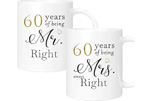 ERYUWOZA 60th Wedding Gifts for Couple, 60th Anniversary Ideal Gifts for Wife Husband Parents Couple Grandparents, 60 Year Anniversary Engagement Gifts for couple, 60th Anniversary Coffee Mug Set of 2, 11oz