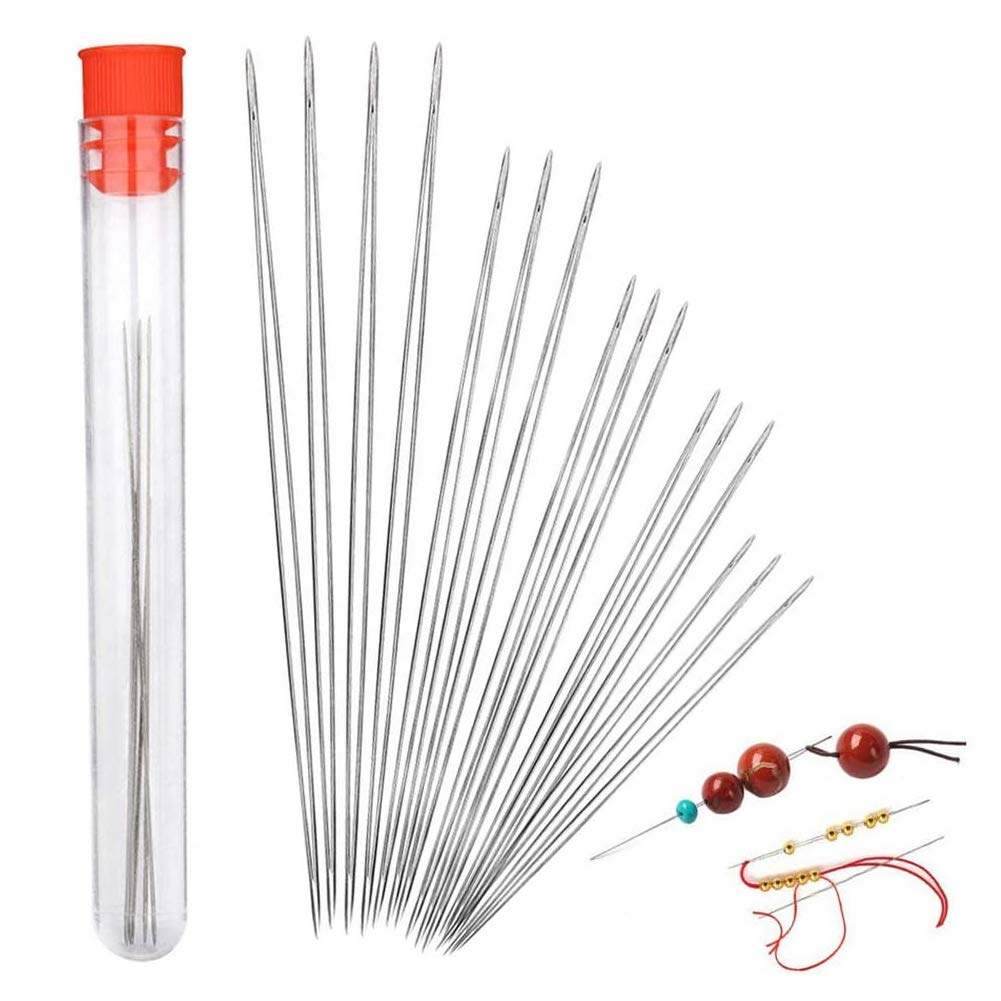 16 Pieces Bead Needle, Big Eye Beading Needles Stainless Steel Sewing Needles Seed Bead Needles 5 Size Threading Needle Collapsible Eye Needles with Needle Bottle for Embroidery Jewelry Making
