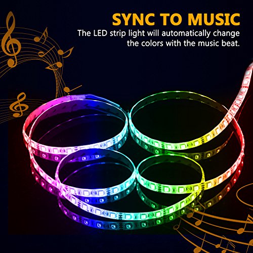 LED Strip Lights, 16.4ft/5m Sync to Music Color Changing Light Strip Kit with Remote Control for Home, Bedroom, TV, Ceiling Decoration, Bright 5050 LEDs, Cutting and Waterproof Design DC 12V