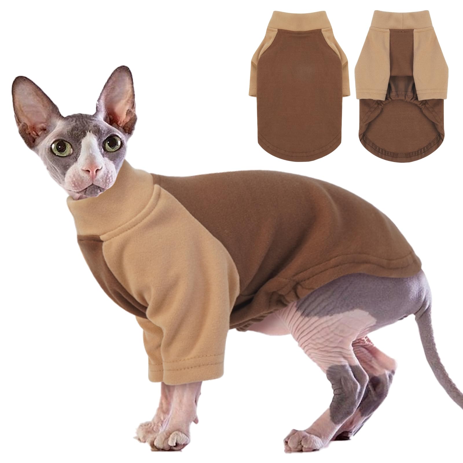 DENTRUN Cat Cloth Soft Cat Shirt Jumper Kitten Vest Cats Pullover Kitten Jumper Hairless Cats Outfit Jumpsuit Breathable Shirt Brown