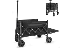 IHOMEY Collapsible Foldable Wagon, Beach Cart Large Capacity, Heavy Duty Folding Wagon Portable, Collapsible Wagon for Sports, Shopping, Camping (Black, 1 Year Warrant)