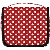 YoYoYuchong Travel Toiletry Bag for Women & Men Red White Polka Dot Hanging Cosmetic Organizer Portable Waterproof Makeup Case Make Up Bag with Compartments Travel Essentials for Bathroom Shower