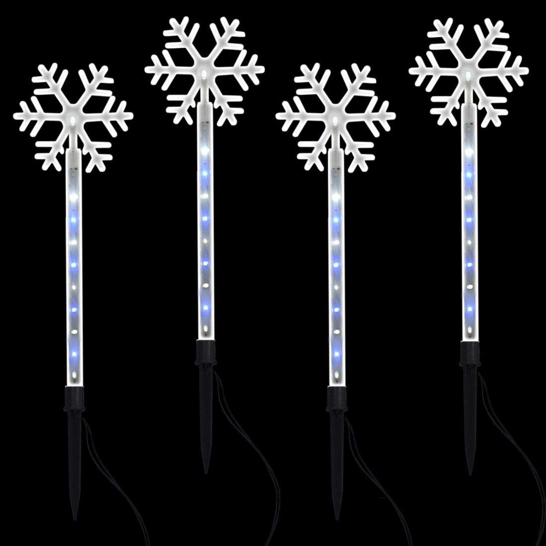 4 Snowflake Christmas Pathway Outdoor Garden Stake Lights Light Up Blue LED Home Lawn Decoration