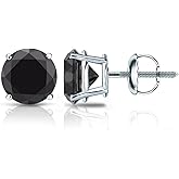 18k White Gold Round Black Diamond 4-Prong Basket Stud Earrings (1/2-4 ct, Black) Screw-Back