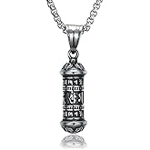 JAJAFOOK Men's Gothic Punk Buddhist Om Mani Padme Hum Prayer Mantra Wheel Pendant Necklace, 24" Chain