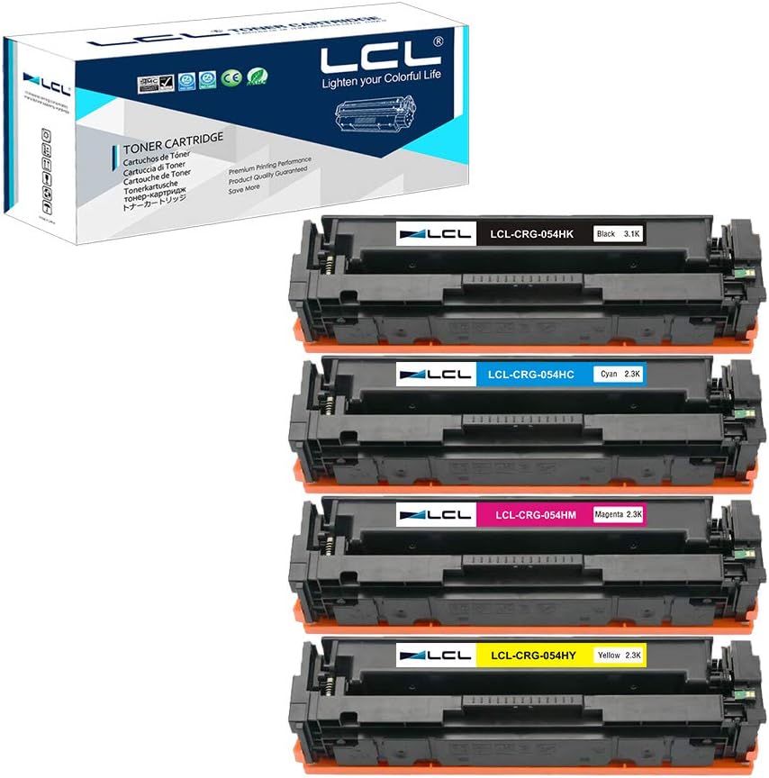 LCL Compatible Toner Cartridge 054 CRG054 CRG-054 3024C002 3022C002 3023C0021 3021C002 (4Pack KCMY) Replacement for Canon i-SENSYS LBP621cw 623cw MF643CDW MF645CX MF640C MF641CW MF642CDW MF643CDW