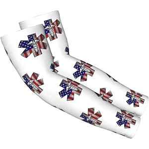 AHUNARLOP Paramedic USA American Flag EMS EMT Arm Sleeves for Men Women - UV Sun Protection Cooling Compression