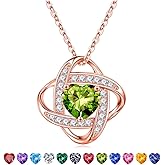 Iefil 925 Sterling Silver Love Knot Birthstone Necklace, Anniversary Birthday Gifts for Women, Jewelry Gifts for Wife Mom Girlfriend