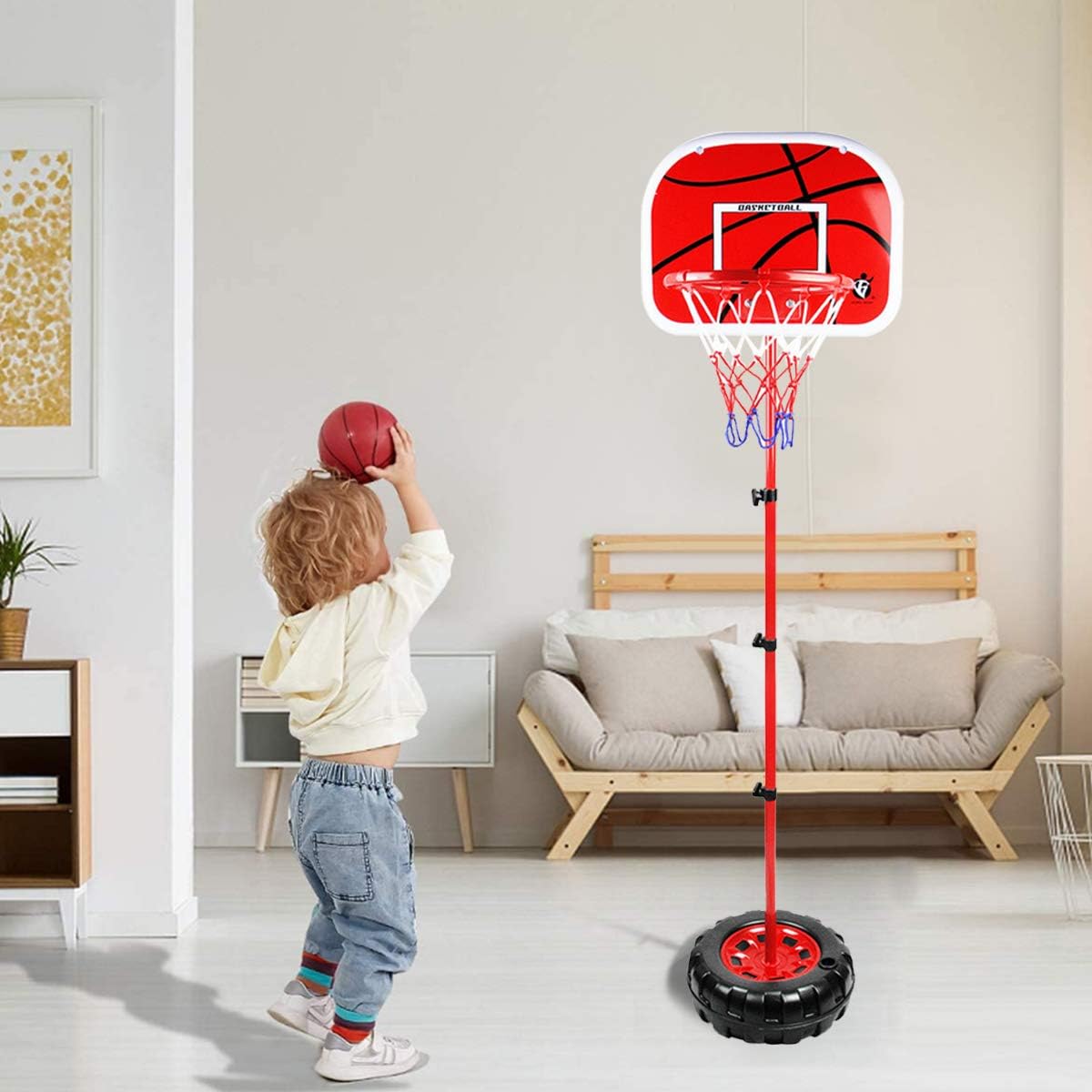 Toddler Basketball Hoop Stand Wall 2-in-1 Basketball Set Kids Portable Height-Adjustable Basketball Goal Toy with Ball Pump Indooll Sets Toy with Ball Pump Indoor and Outdoor Fun Toys 2+ Years Old: Toys & Games