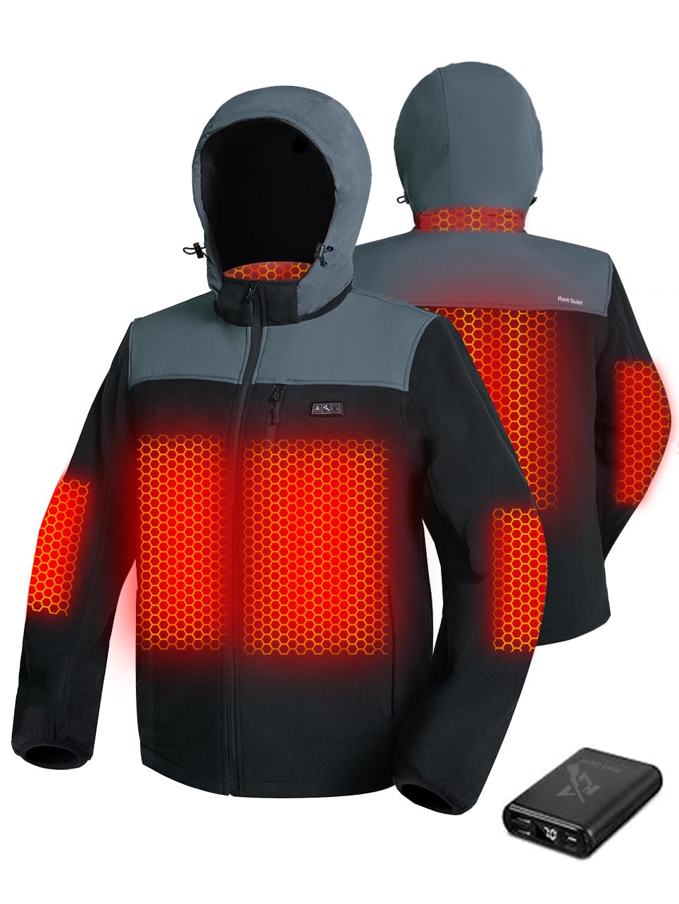 Photo 1 of ***missing battery ***Hunt Quiet Men’s Heated Jacket Fleece with Power Bank, Rechargeable Coat for Hunting (Black, Size XXL)