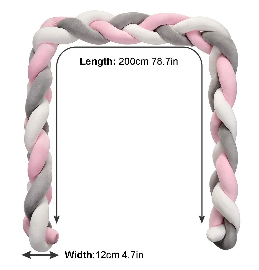 Bedside Protector, TEKI 78.7” Soft Knotted Sides Protector, Machine Washable Newborn Gift Nursery Decor for Girls Boys (Pink+White+Gray) : Baby