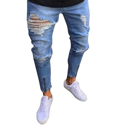 Compre Nuevos Pantalones Vaqueros Para Hombre Moda Vaquera Rip