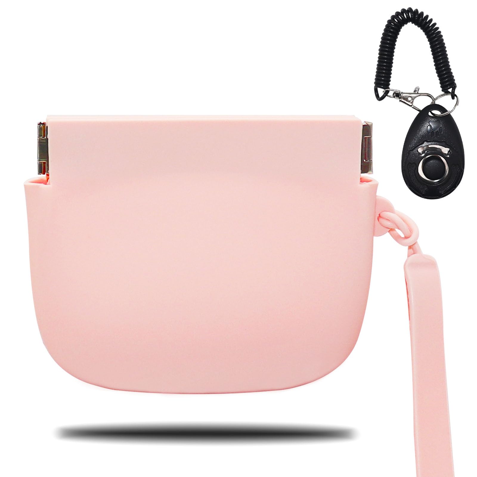 Grantop Silicone Dog Treat Pouch, Silicone Dog Training Bag with Pet Training Clicker, Silicone Dog Treat Pouch Small Bag, Silicone Treat Bag with Magnetic, Auto Closing and Waist Clip (Pink)