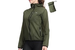 Wulibike Windbreaker Jacket Women Lightweight Rain Jacket Packable Reflective Hooded For Cycling,Hiking Outdoor Sports