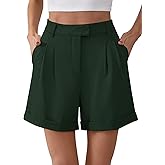 Gracyoga Shorts for Women Trendy Summer Elastic High Waisted Wide Leg Casual Short Loose Cuffed Hem Work Trouser Shorts