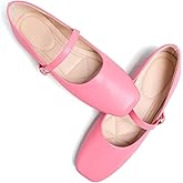 WENJIAZHIZHI Women's Square Toe Mary Jane Ballet Flats Buckle Strap Dressy Comfortable Wear to Wokr Ballerina Flat Shoes
