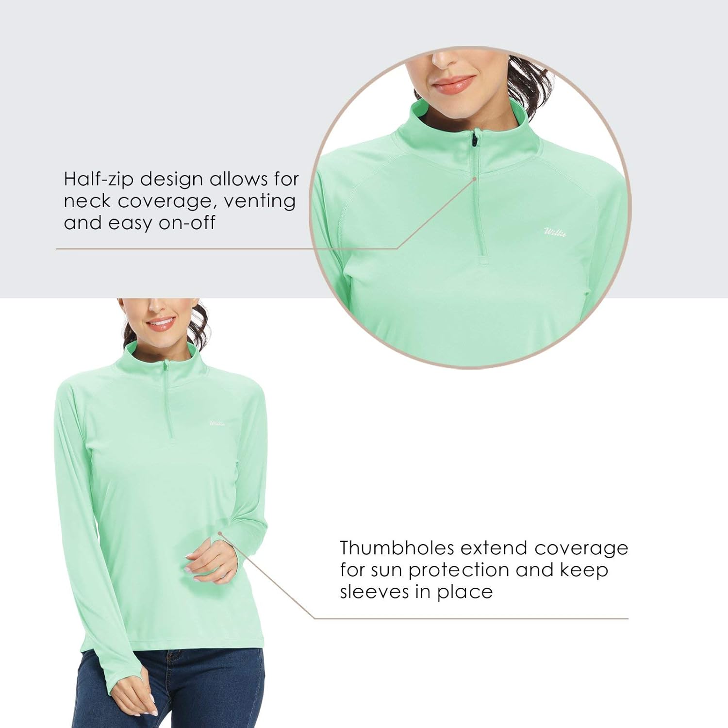Willit Women's UPF 50+ Sun Protection Shirt Long Sleeve SPF Shirt Golf Running Hiking Tops Half-Zip Lightweight at  Women’s Clothing store