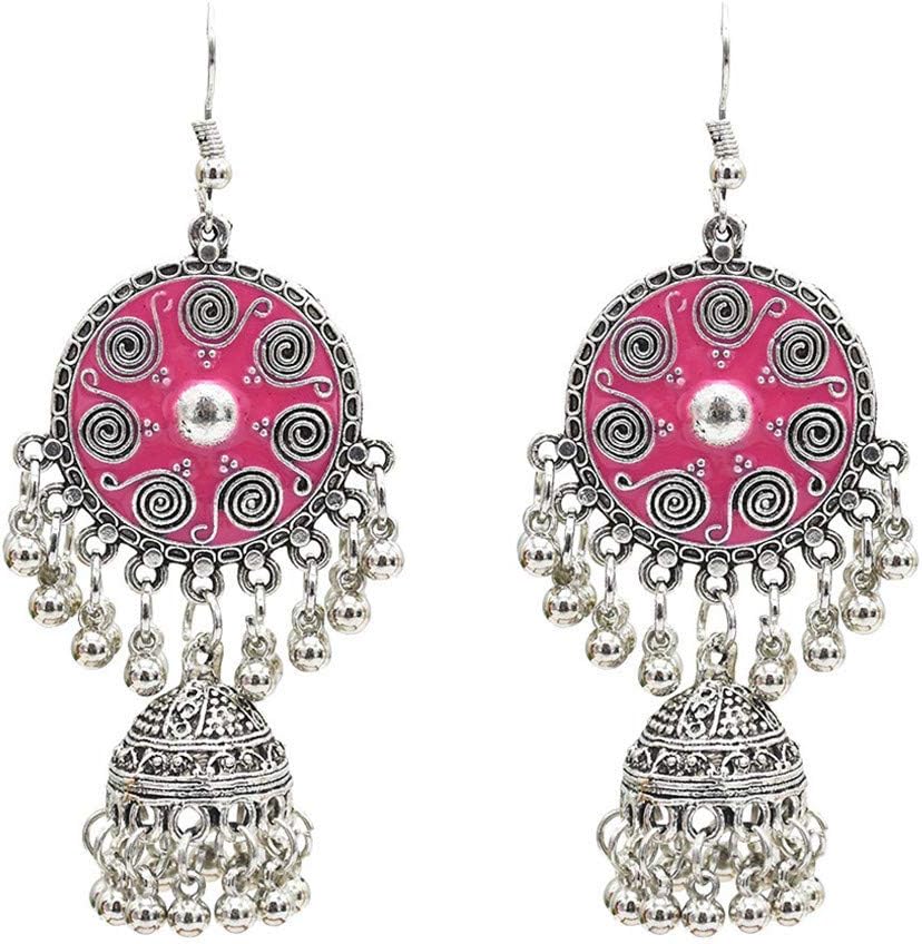 HINK Earrings, Vintage Carved Flower Drop Earrings Ethnic Earring Gypsy Indian Jewelry Pink, Women Jewellery Easter Gifts Sale