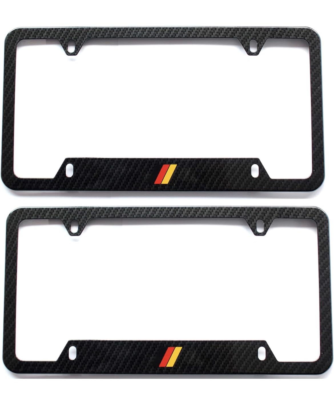 Photo 1 of (Pack of 2) German License Plate Frame Aluminum with Carbon Fiber Finished Screw & Caps Included! Universal Fit License Plate Frame for Mercedes Benz Porsche BMW Audi Volkswagen VW
