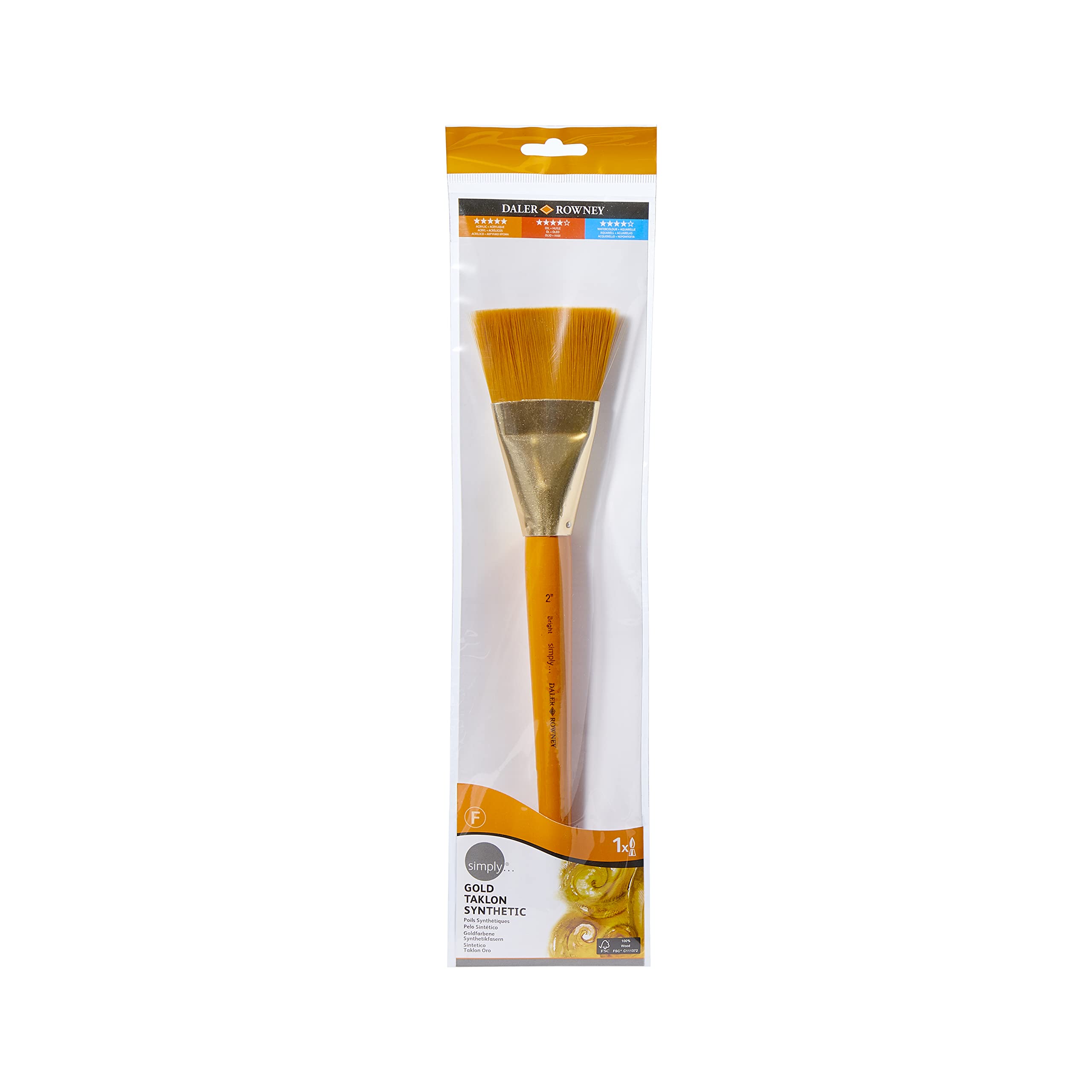 Daler-Rowney Simply Gold Taklon 2" Synthetic Hair Acrylic Brush Set with a Long Handle, Ideal for Entry-Level Artists & Hobbyists