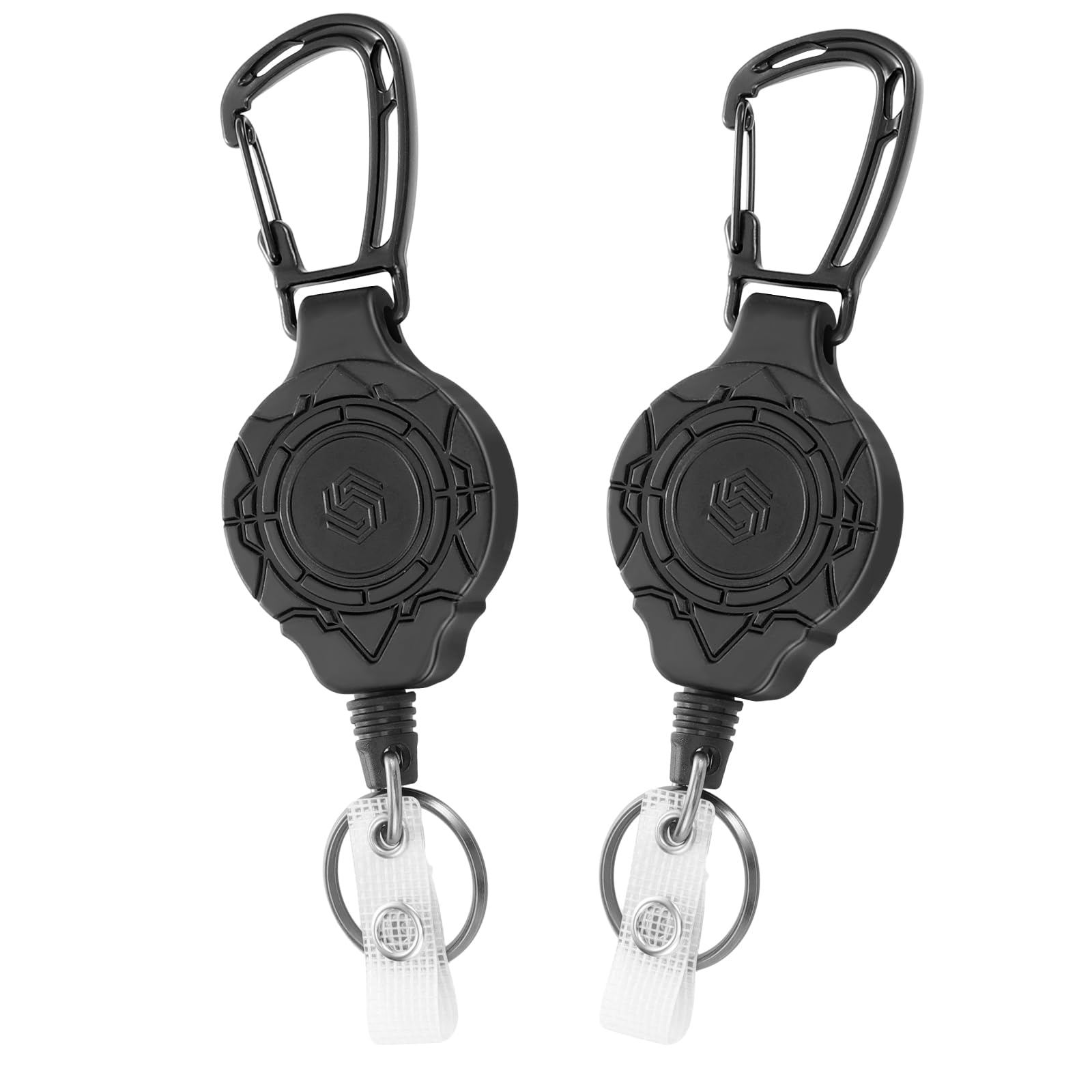 Photo 1 of BESARME 2 Pack Retractable Keychain Badge Reel Heavy Duty Carabiner Badge Holder Tactical ID Badge Reel with Steel Cord