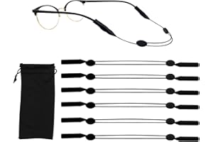 LukPlen 6PCS Eyewear Strap No Tail Adjustable Eyeglasses Strap Holder 14Inch（Black） With 2PCS Lens Cleaning Cloth and a Storage Pouch for Keeping Glasses from Sliding Down the Nose