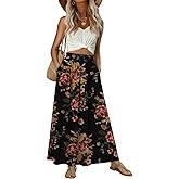 DouBCQ Womens Long Skirt Casual Elastic High Waist Flowy Pleated Maxi Skirts with Pockets