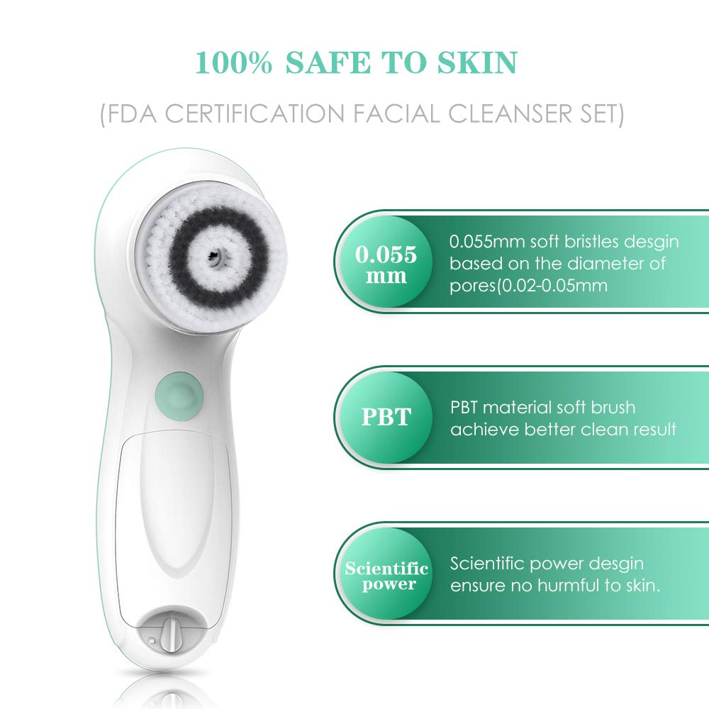 TOUCHBeauty Facial Brush Skin Deep Cleansing & Exfoliating Device with 3 Spin Brushes Original & Official Manufacture Direct | Travel Case, Waterproof, Battery Powered Mint Green: Beauty