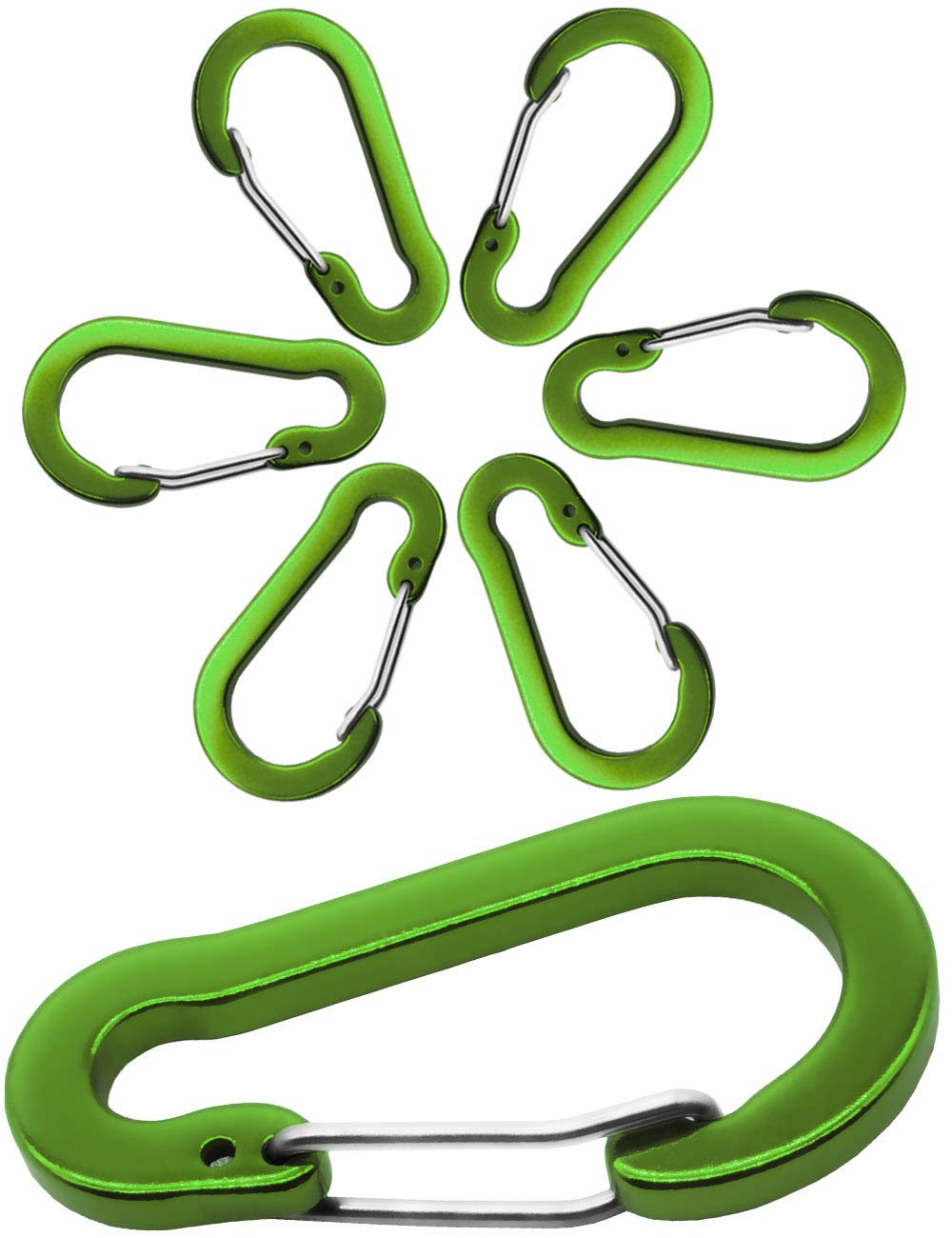 OUTDOOR SAXX 6 x Aluminium Carabiners, Clip Carabiners, Material Carabiners, 5 cm, Pack of 6, Green