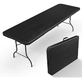 RootRise 8Ft Folding Table Large Long Portable Picnic Banquet Black | Heavy Duty Portable, 400 lbs, Wood Grain Finish, Weatherproof Metal Legs Perfect For buffet, Wedding, BBQ, Garden Party