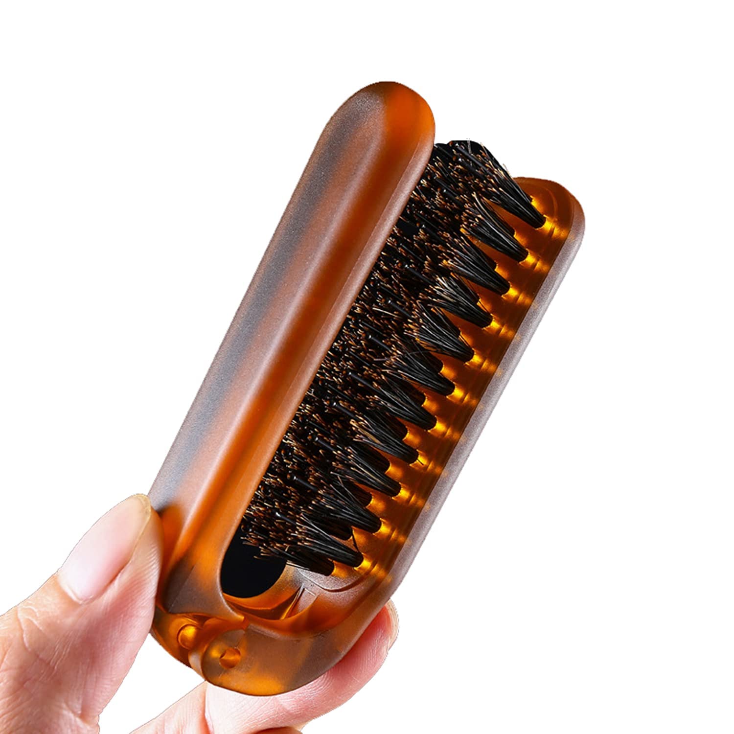 VinBee Travel Hair Brush - Anti-Static Folding Hairbrush for Hair Restoration, Shine, and Detangling - Small Detangling Brush for Girls Boys Women Men Kids Wet Dry Hair - Mini Boar Bristle Beard Brush