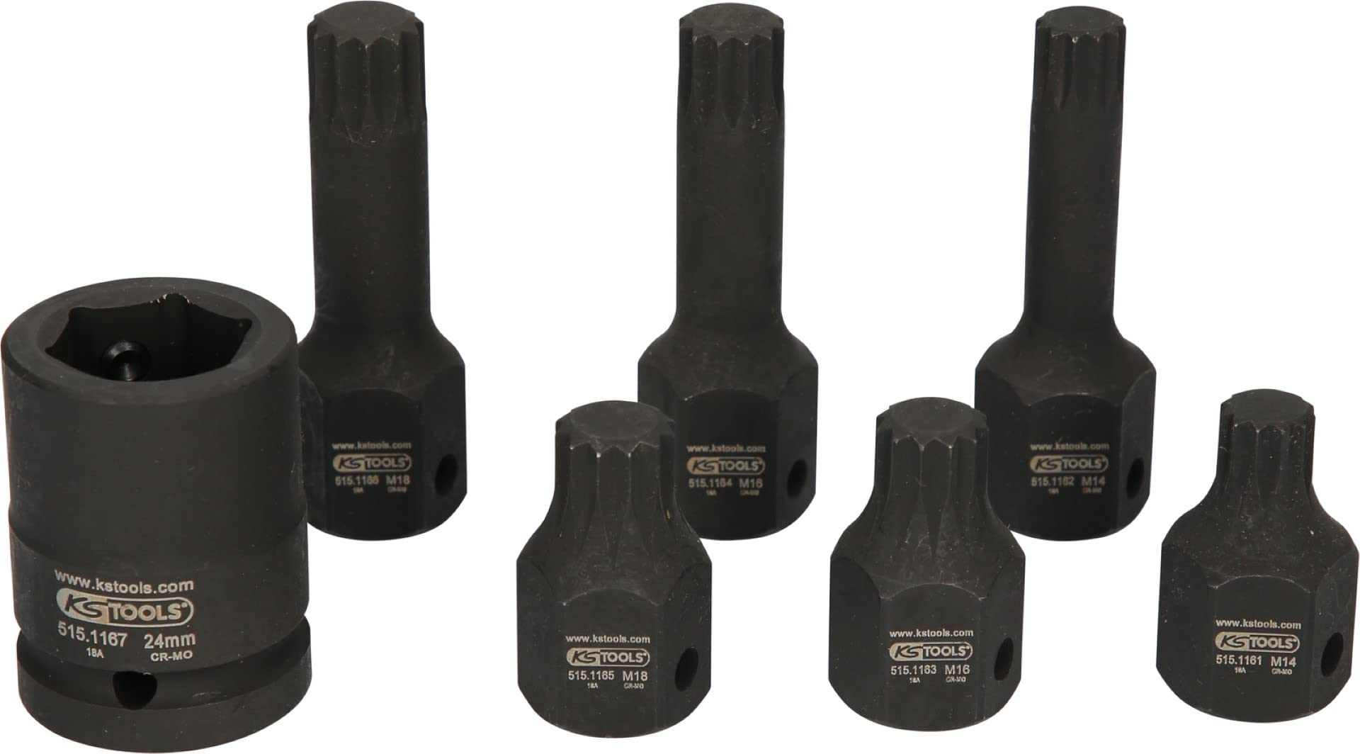 KS Tools 515.1160 Impact Socket Set XZN (7 Pieces) M14-M18 1/2-inch Deep