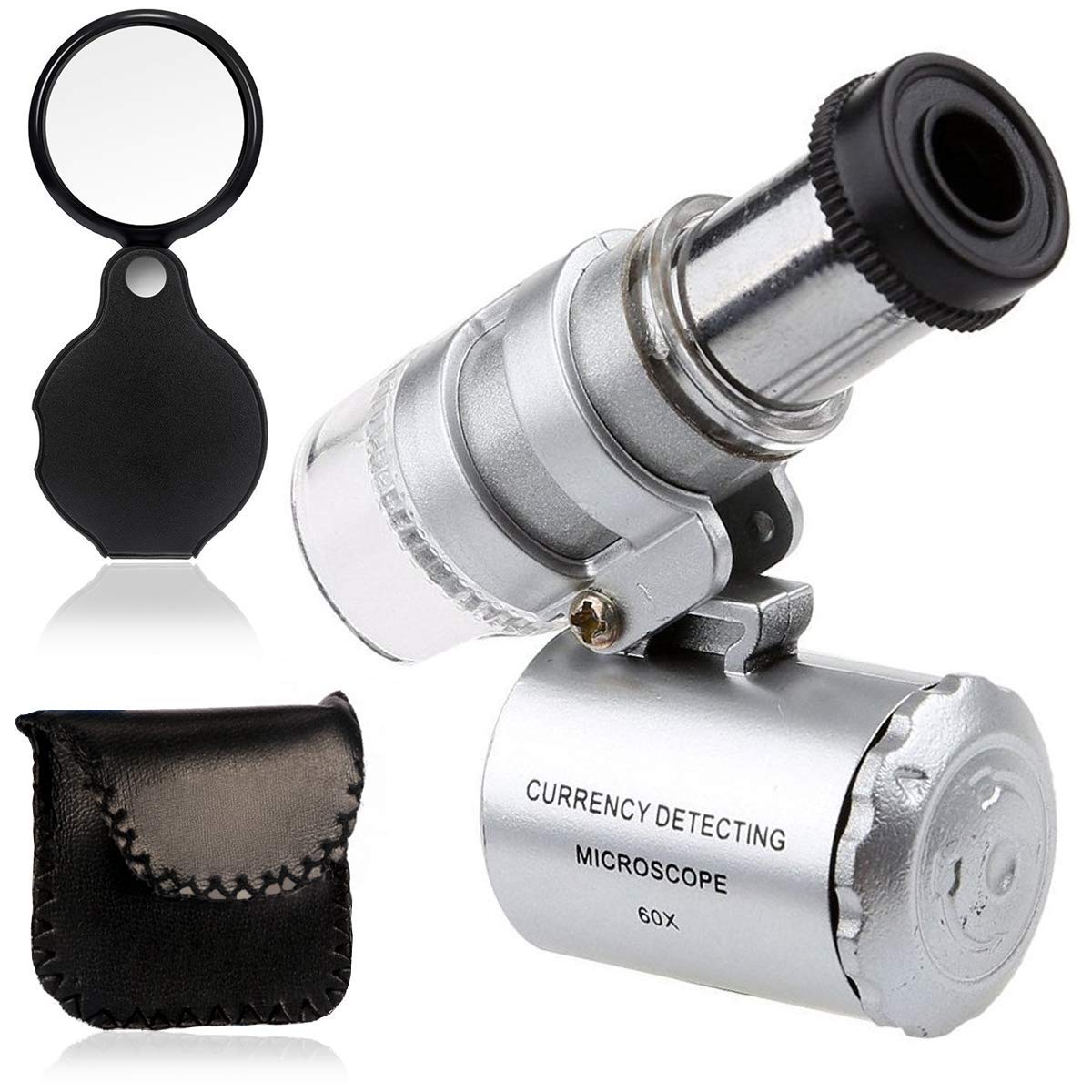 KingMas Mini 60x LED UV Light Pocket Microscope Jeweler Currency Magnifier Adjustable Loupe