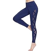 romansong Women's Mesh Leggings Yoga Pants with Pocket, Non See-Through Capri High Waisted Tummy Control 4 Way Stretch