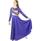 Danzcue Womens Metallic Worship Dance Dress, Metallic Bicolor Full Length Praise Dance Dress