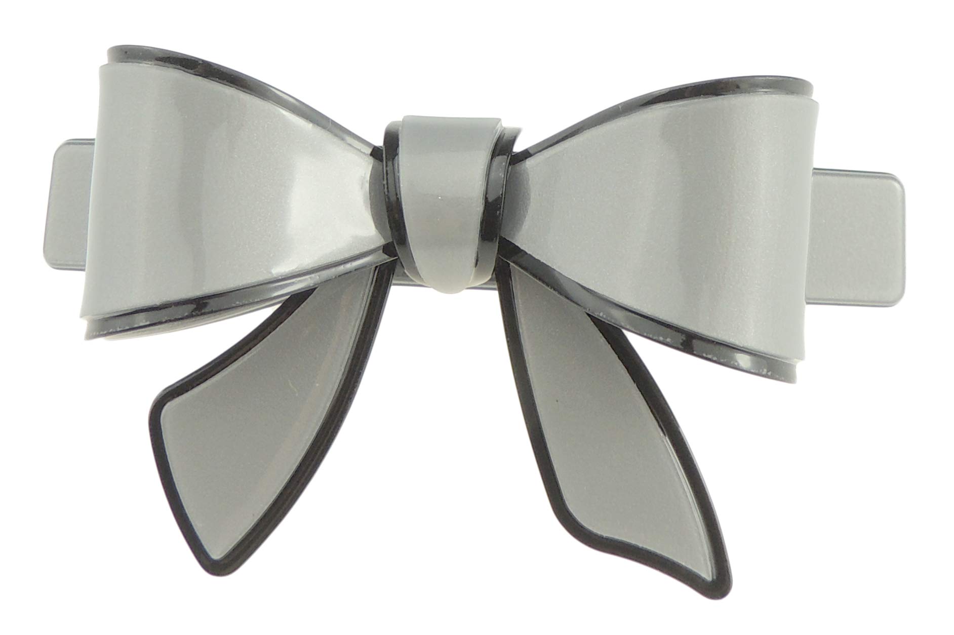 Womens Girls School Retro Wedding Bridal Party Evening Ponytail Fine Hair Accessories Occasion Barrette Hairpin Grip French Metal Spring Clip Candy Colour Pastel Acetate Ribbon Bow (Dark Grey 2)