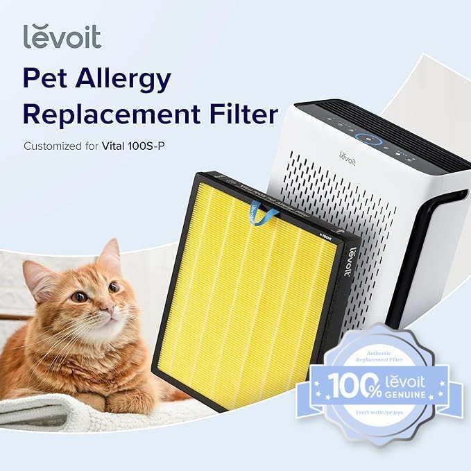 LEVOIT Genuine Vital 100S-P Air Purifier Pet Allergy Replacement Filter, Supports HEPA Sleep Mode, High-Efficiency Activated Carbon Filters, Vital 100S-RF-PA , 1 Pack, Yellow