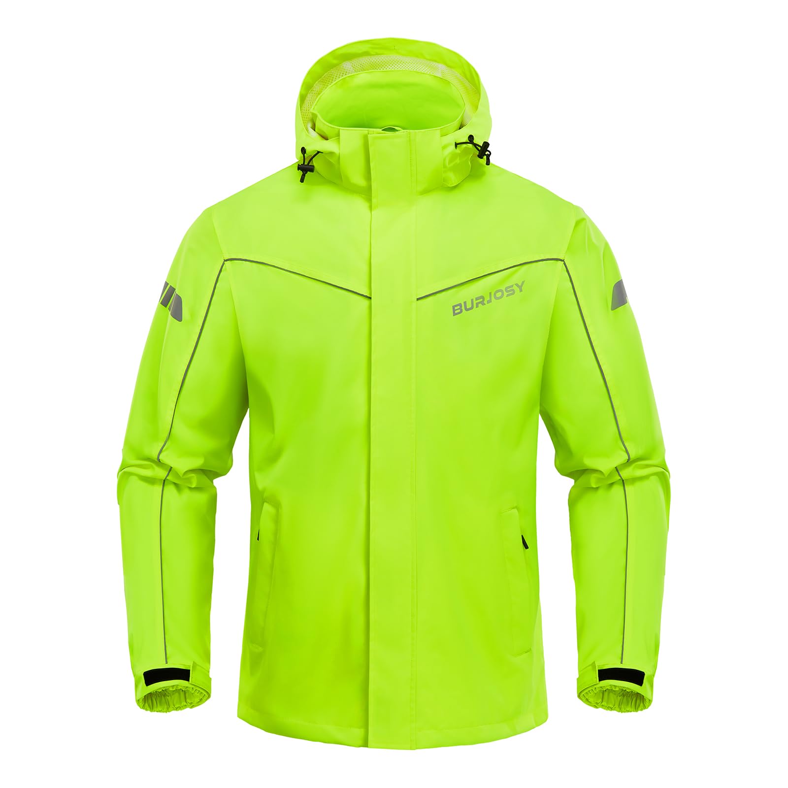 Burjosy Regenanzug Herren, Wasserdicht Regenjacke Regenhose, Packbare Leicht Reflektierende Windjacke mit Kapuze, Atmungsaktiv Fahrrad Regenmantel für Outdoor Wandern Camping 8