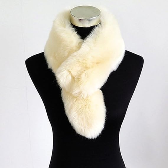 Amazon レディース ふわふわ カシミヤファー ファー ファーマフラー 白 オフホワイト ふんわり マフラー 通販