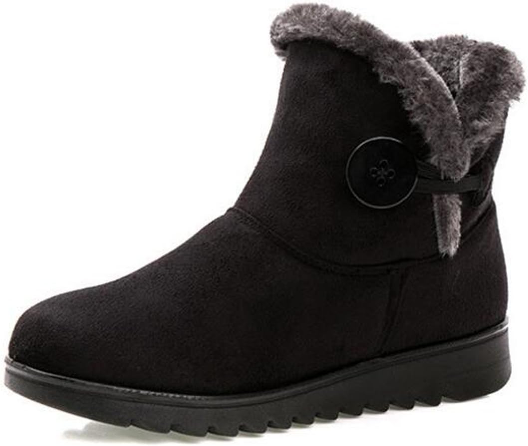 Fur Lined Womens Snow Boots Flock Winter Button Pull On Ankle Booties Shoes