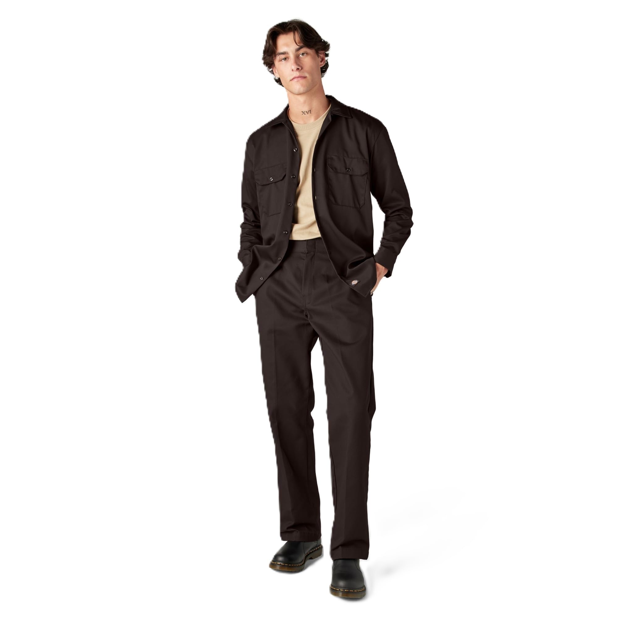 Dickies Long Sleeve Work Shirt, Dark Brown, 3X Image