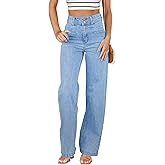 Sidefeel Women's Jeans High Waisted Straight Leg Stretchy Jeans Trendy Loose Wide Leg Zimbaplatinum Denim Pants with Pockets