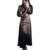 xxxiticat Women's Green Satin Dress Long Lantern Sleeve Mock Neck Puff Shoulder Tie Waist Pleated Cocktail Maxi Slip Dresses