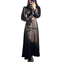 Amazon.com: PINUPART Women's Elegant Empire Waist Long Sleeve Satin Maxi  Dress Jet Black M : Clothing, Shoes & Jewelry