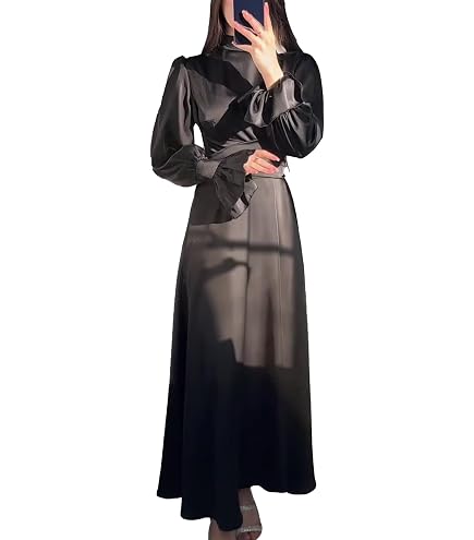 long sleeve maxi slip dress PINUPART Women's Elegant Empire Waist Satin Deep Jade S : Clothing, Shoes & Jewelry ASTRA High neckline Middle Slit Dress With Size:20.0