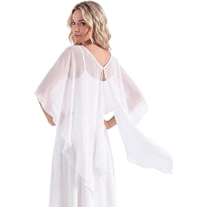 Newwiee White Sheer Shawls Wraps for Evening Dresses Chiffon Capelets for Women Soft Wedding Cover up
