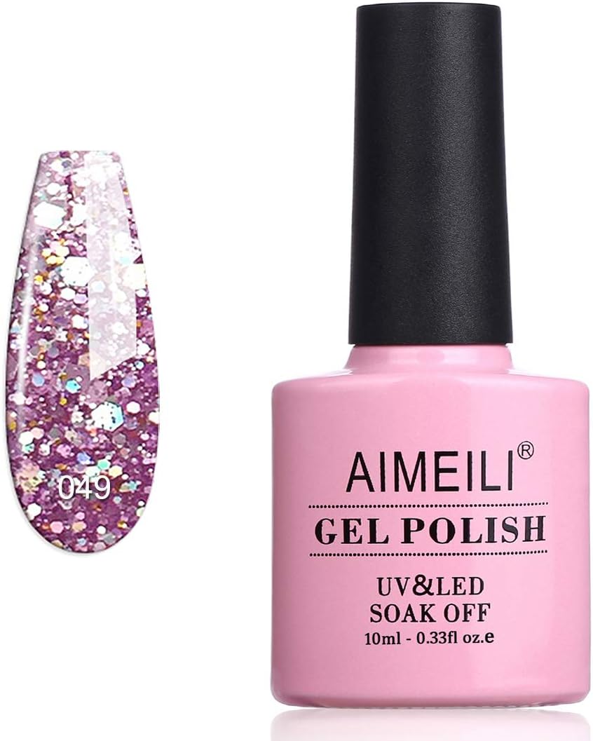AIMEILI Soak Off UV LED Glitter Gel Nail Polish - Princess Purple (049) 10ml, GP049, 10 ml (Pack of 1)